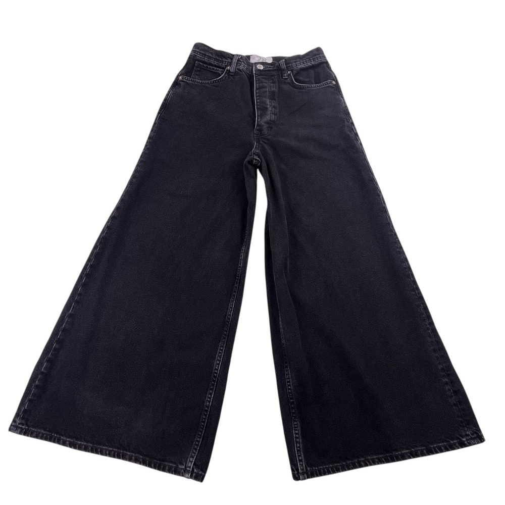 Free People We The Free Black Super Wide Leg High Rise Jeans Size 28